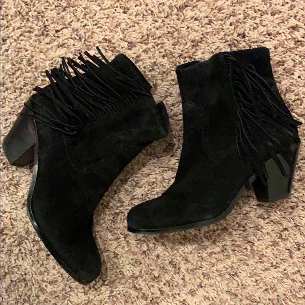 Sam Edelman Black Suede Fringe Ankle Boots